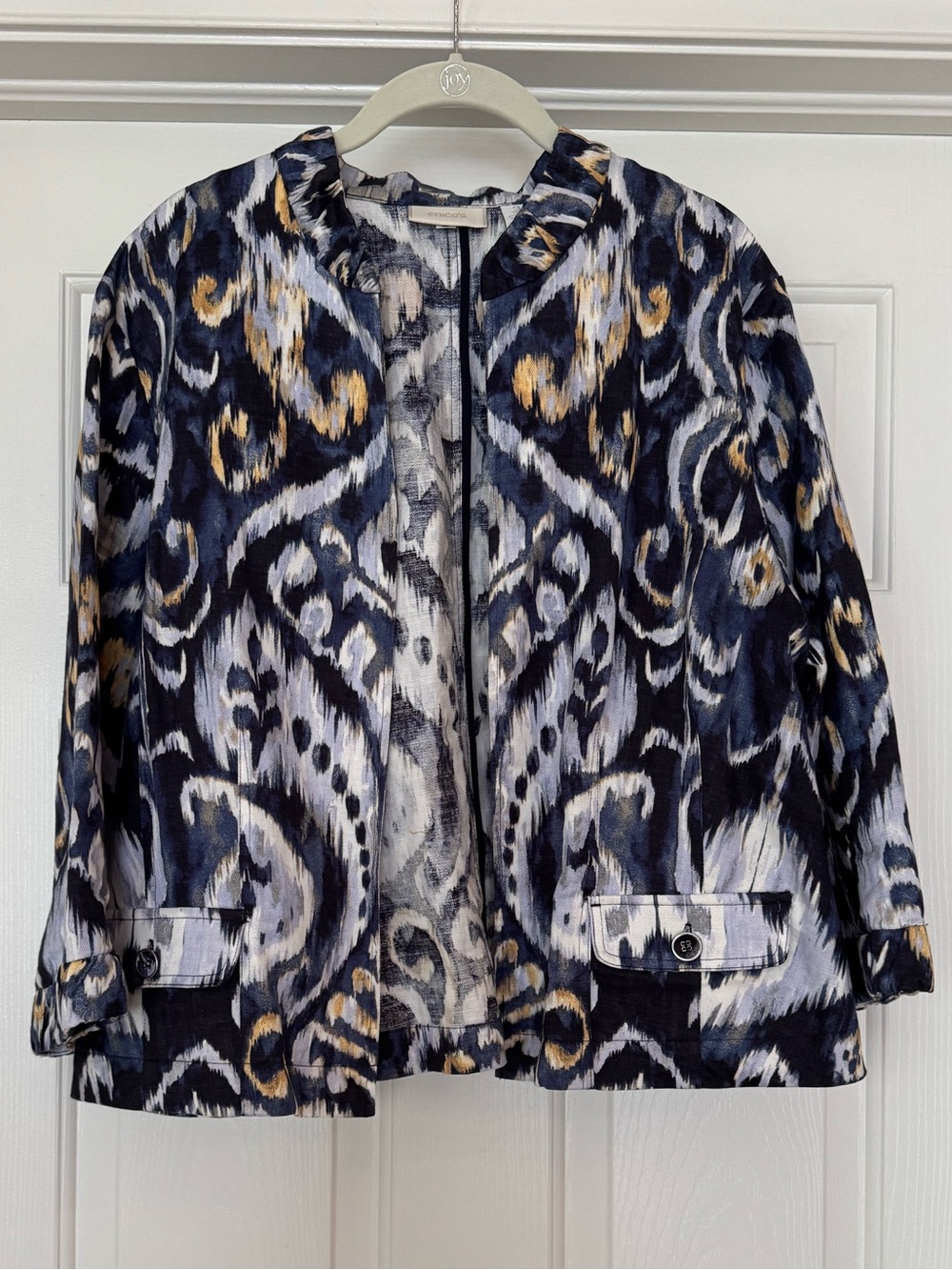 Chico's Lightweight Navy Abstract Print Open Jacket